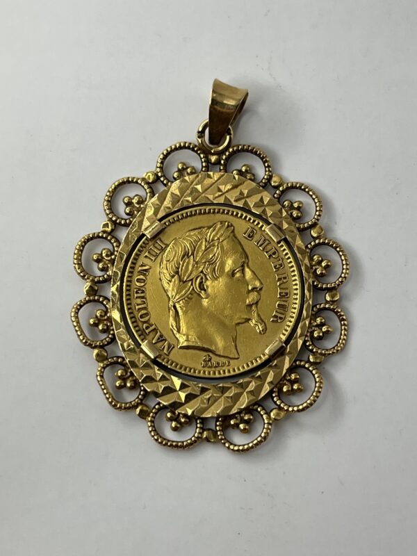 Pendentif Or 18K avec 20 Francs Napoléon montée - Tête laurée - 1863 A - Or - 10.39g – Image 2