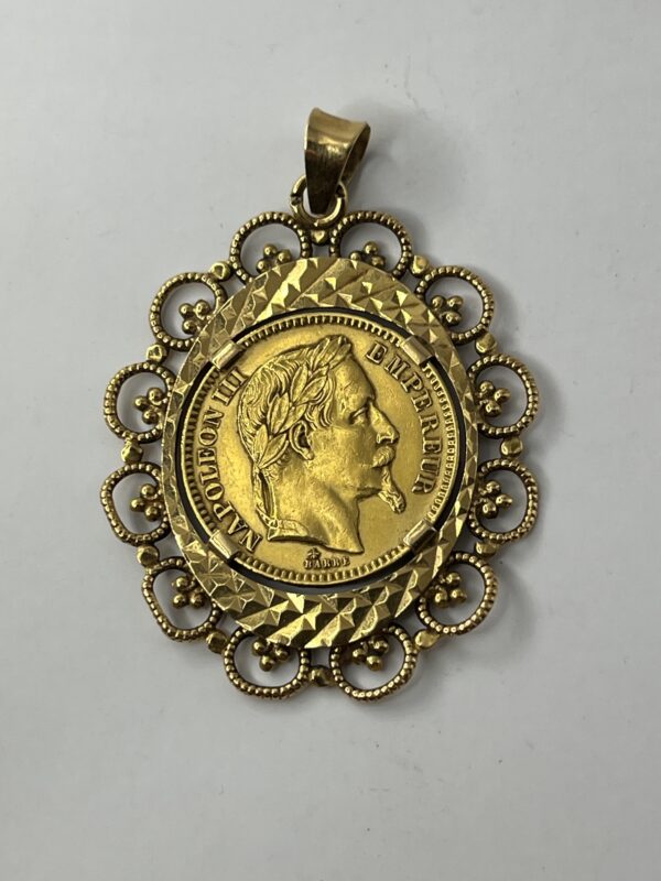 Pendentif Or 18K avec 20 Francs Napoléon montée - Tête laurée - 1863 A - Or - 10.39g