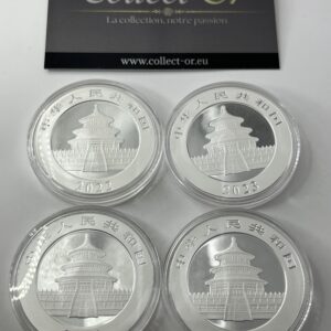 Lot de 4 monnaies - 1 oz / Once - panda (31.1 grammes) en Argent 999.9 - Chine 2022 à 2025