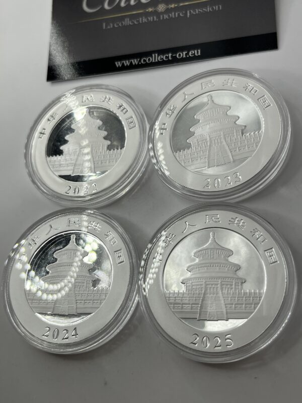Lot de 4 monnaies - 1 oz / Once - panda (31.1 grammes) en Argent 999.9 - Chine 2022 à 2025 – Image 4