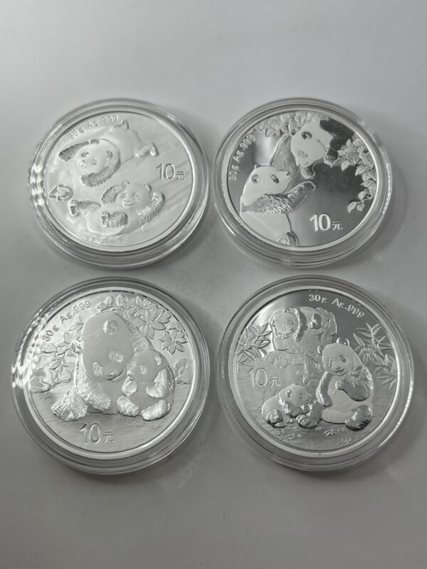 Lot de 4 monnaies - 1 oz / Once - panda (31.1 grammes) en Argent 999.9 - Chine 2022 à 2025 – Image 2