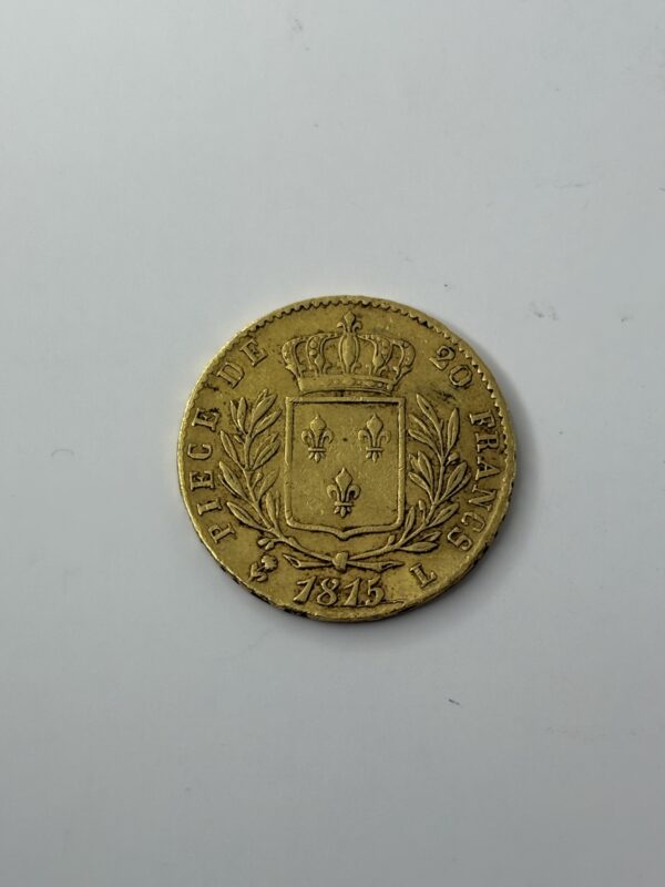 RARE 20 Francs Louis XVIII - Buste habillé - 1815 L - Différent Rose debout! - Or - 6.43g