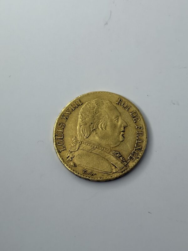 RARE 20 Francs Louis XVIII - Buste habillé - 1815 L - Différent Rose debout! - Or - 6.43g – Image 2