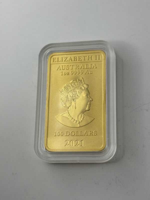 Lingot - 1 Once / Oz - 2021 - Or 999 - Dragon Bar - 100 Dollars Australie – Image 3
