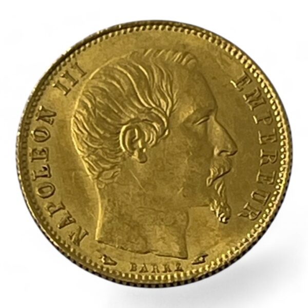 5 Francs Napoléon - Petit module - Tête nue - 1854 A - Paris - Tranche cannelée - Or – Image 2