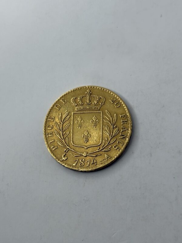 20 Francs Louis XVIII - Buste habillé - 1814 A (Paris) - Or 900 – Image 3