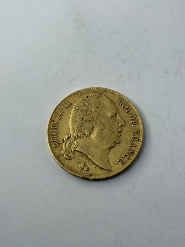20 Francs Louis XVIII - Buste nu - 1818 W (Lille) - Or 900 – Image 2