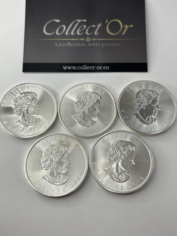 Lot de 5 monnaies - 1 oz / Once - maple leaf canada (31.1 grammes) en Argent 999.9 - 2018 – Image 2