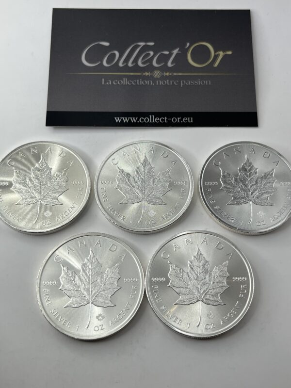 Lot de 5 monnaies - 1 oz / Once - maple leaf canada (31.1 grammes) en Argent 999.9 - 2018
