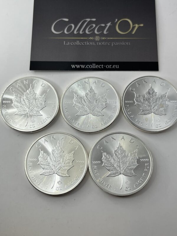 Lot de 5 monnaies - 1 oz / Once - maple leaf canada (31.1 grammes) en Argent 999.9 - 2015