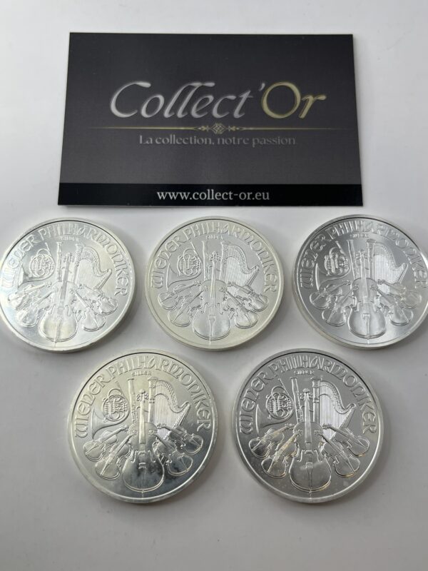 Lot de 5 monnaies - 1 oz / Once - Philharmonique - Autriche (31.1 grammes) en Argent 999.9 - 2021