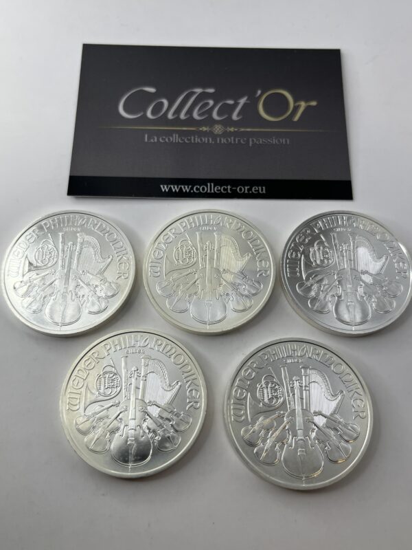 Lot de 5 monnaies - 1 oz / Once - Philharmonique - Autriche (31.1 grammes) en Argent 999.9 - 2023 – Image 2
