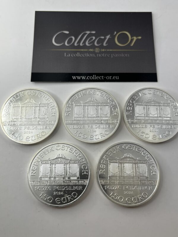 Lot de 5 monnaies - 1 oz / Once - Philharmonique - Autriche (31.1 grammes) en Argent 999.9 - 2024 – Image 2
