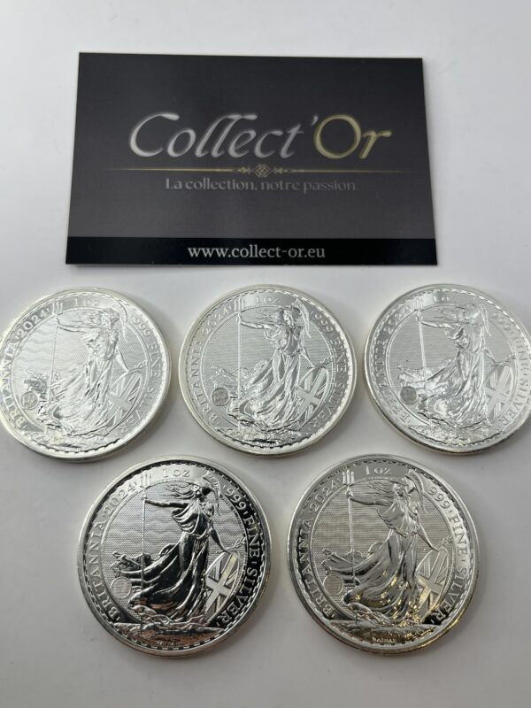 Lot de 5 monnaies - 1 oz / Once - Britannia - Charles III - Angleterre (31.1 grammes) en Argent 999.9 - 2024