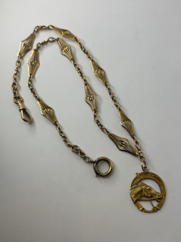 Chaîne de montre à gousset - or 18k - 17.26g - 41cm avec pendentif cheval
