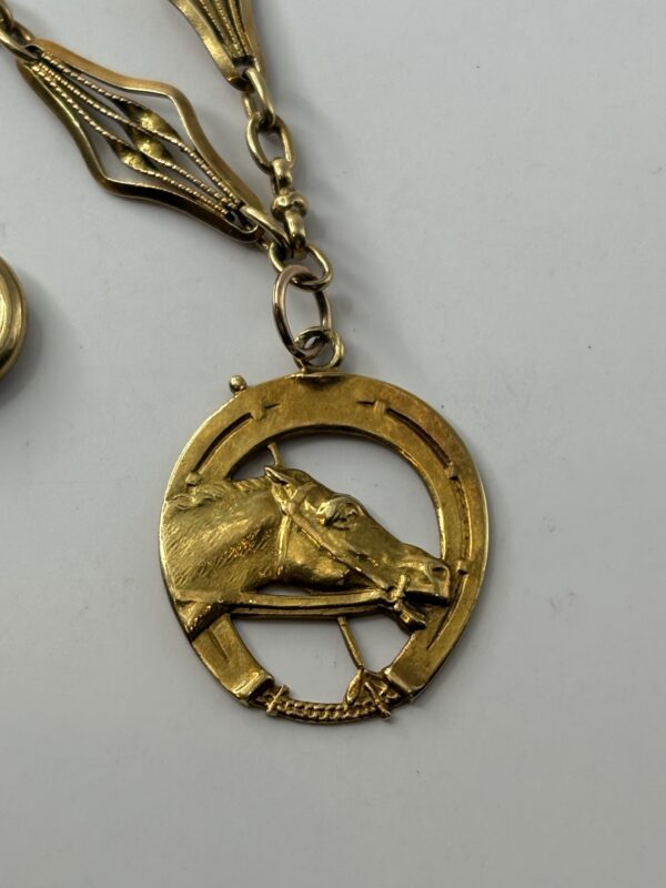 Chaîne de montre à gousset - or 18k - 17.26g - 41cm avec pendentif cheval – Image 2