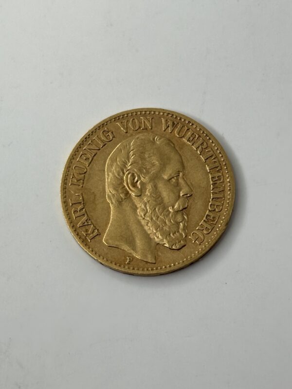 10 Mark - Allemagne - 1872 - Karl Wuerttenberg - or 900 (271k Exemplaires) – Image 2