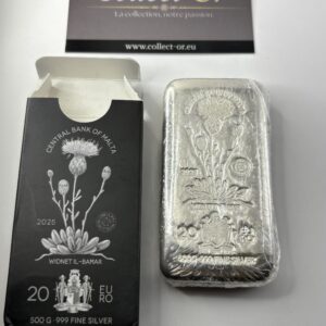 Lingot 500 grammes Argent 999 - Malte - SANS TVA