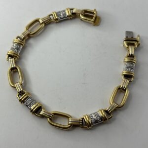 Bracelet vintage de style “Hermes” - Or 18K et Diamants - 19cm - 26.24g