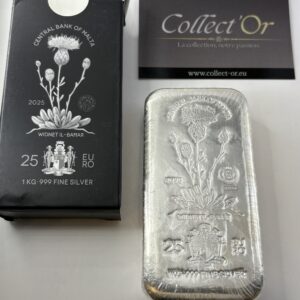 Lingot 1 kilo - Argent pur 999 - Origine Malte - Sans TVA