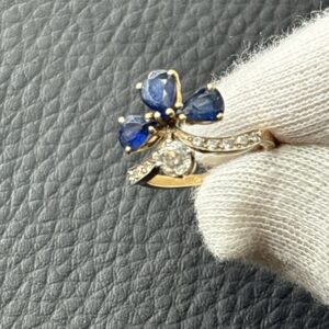 Bague Or 18K avec diamant et saphir, exceptionnelle, 4.06g, taille 53