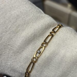 Bracelet gourmette mailles alternées - diamants et or - 12.65g - 20.5cm